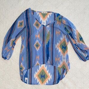 Wishful Park Blue Aztec-Print V-Neck Tunic